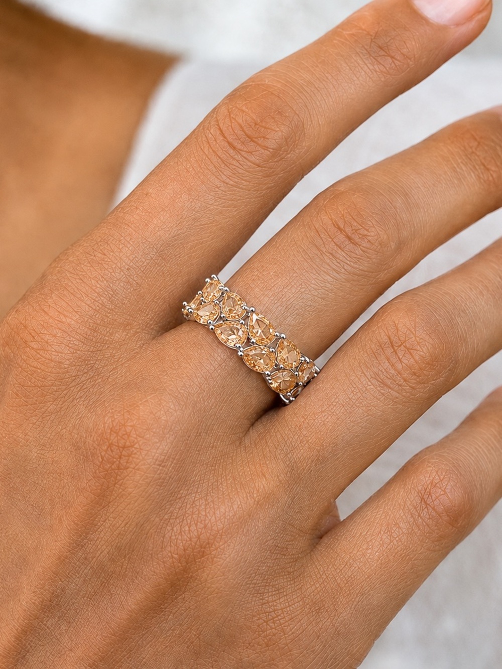 Champagne CZ Pear-Cut Double Row Eternity Statement Ring